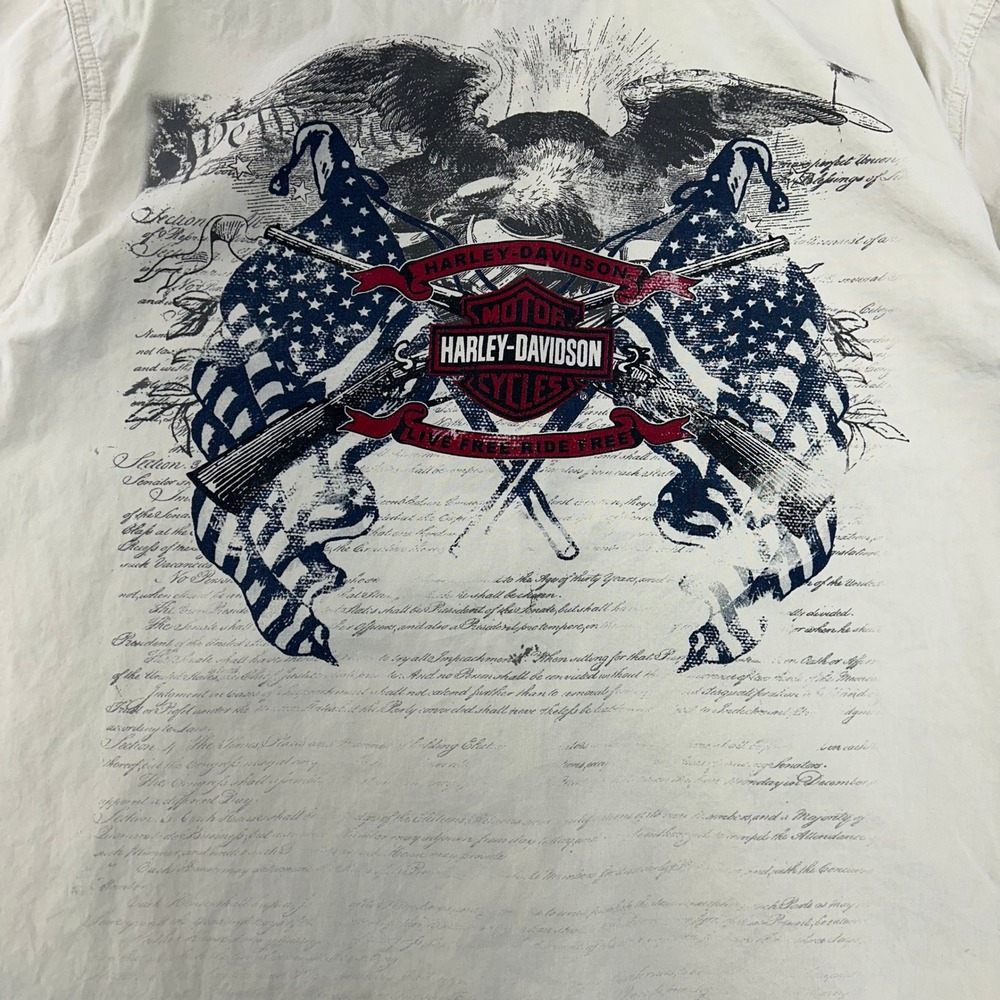 Harley Davidson Button Up Shirt Mens Large Short Sleeve Eagle Flag Constitution - Picture 3 of 8